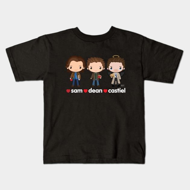 Love Sam, Dean & Castiel Kids T-Shirt by KYi